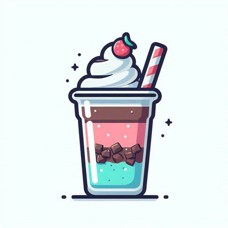 Milkshake with whipped cream in a glass. Vector illustration.のイラスト素材