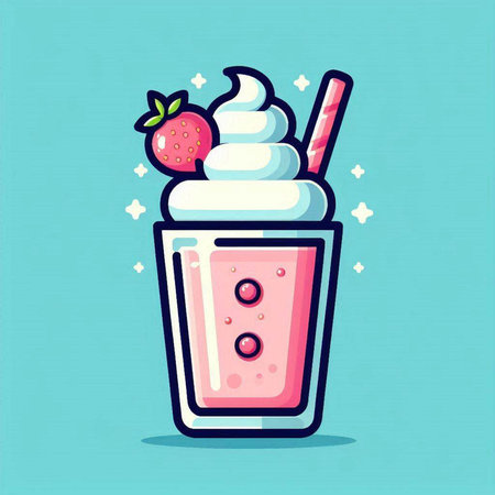 Strawberry milkshake in a glass. Vector illustration.のイラスト素材