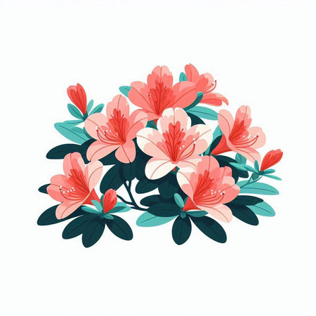 Bouquet of pink rhododendron flowers. Vector illustration.のイラスト素材