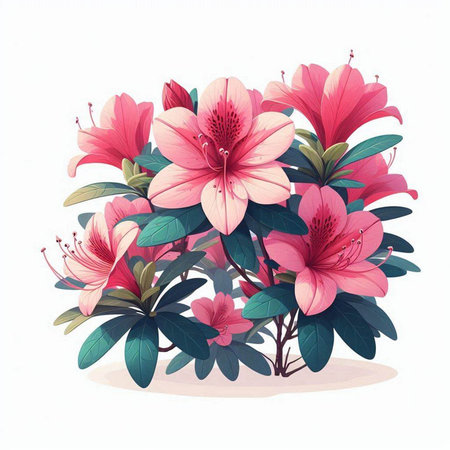 Bouquet of pink rhododendron flowers isolated on white backgroundのイラスト素材