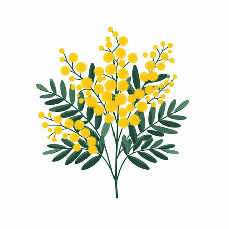Bouquet of mimosa flowers on a white background. Vector illustration.のイラスト素材