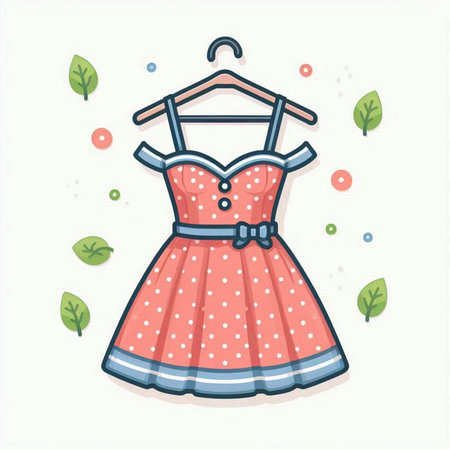 Illustration of a dress with polka dots on a hangerのイラスト素材