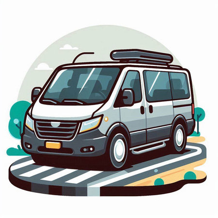 Illustration of a minibus on the road. Vector illustration.のイラスト素材
