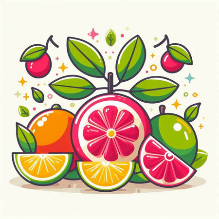 Fruit vector illustration. Lemon, lime, orange, grapefruit.のイラスト素材