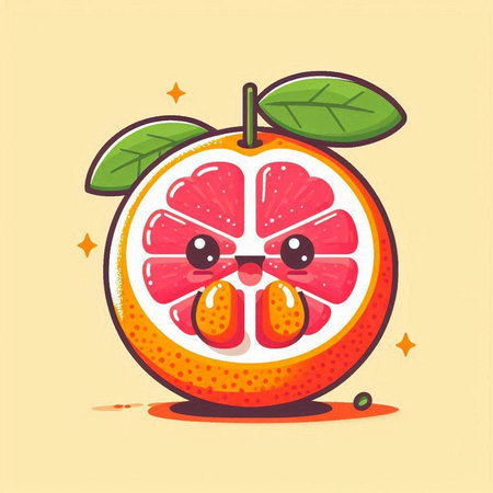Cute cartoon grapefruit character. Vector illustration in flat style.のイラスト素材
