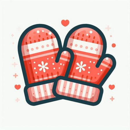 Vector illustration of knitted mittens with snowflakes and heartsのイラスト素材