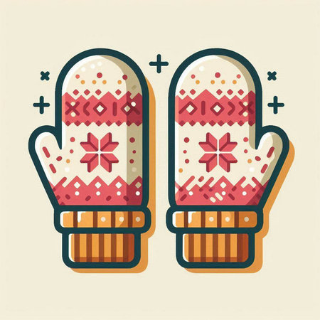 Pair of knitted mittens with snowflakes. Vector illustration.のイラスト素材