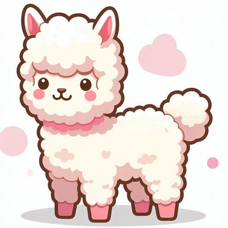 Cute cartoon alpaca on white background. Vector illustration.のイラスト素材