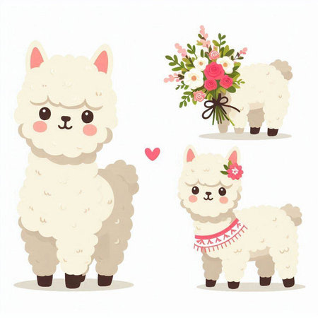 Cute alpaca and alpaca. Vector illustration.のイラスト素材