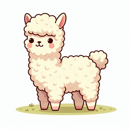 Cute cartoon alpaca isolated on white background. Vector illustration.のイラスト素材