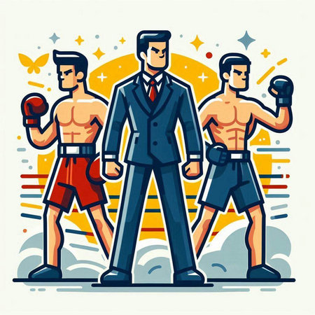 Businessmen in boxing gloves. Vector illustration in flat cartoon style.のイラスト素材