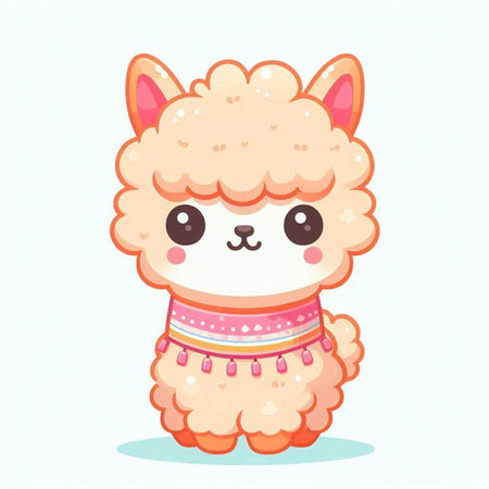 Cute cartoon alpaca isolated on white background. Vector illustration.のイラスト素材