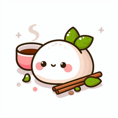 Illustration of a Mochi Mochi with a cup of teaのイラスト素材