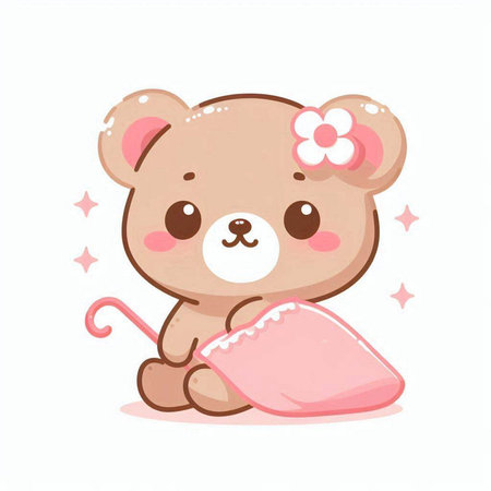 Cute cartoon teddy bear with a pillow. Vector illustration.のイラスト素材