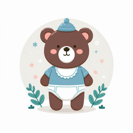 Cute teddy bear in a blue bodysuit. Vector illustration.のイラスト素材