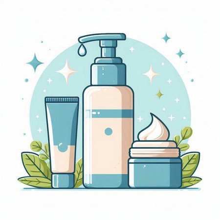 Cosmetics and skin care products. Vector illustration in cartoon style.のイラスト素材