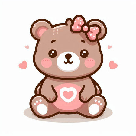 Cute teddy bear with a pink bow. Vector illustration.のイラスト素材