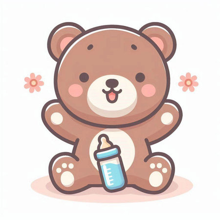 Cute teddy bear with a bottle of milk. Vector illustration.のイラスト素材