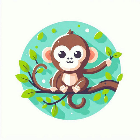 Cute cartoon monkey sitting on a tree branch. Vector illustration.のイラスト素材