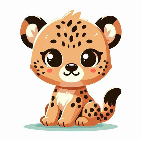 Cute cartoon baby cheetah on white background. Vector illustration.のイラスト素材
