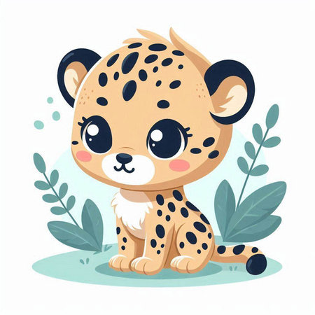 Cute baby cheetah sitting on the grass. Vector illustrationのイラスト素材