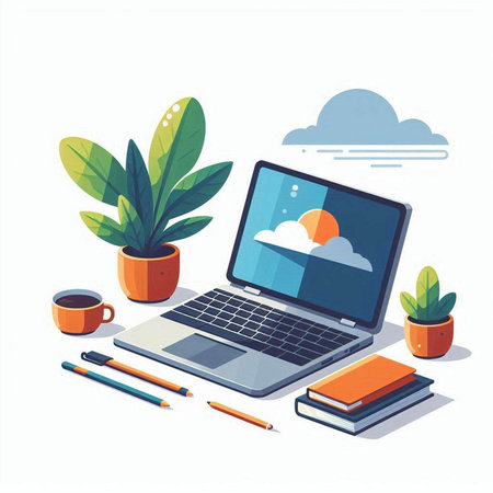 Flat design modern vector illustration concept of online education, e-learning, distance learning, work from home.のイラスト素材