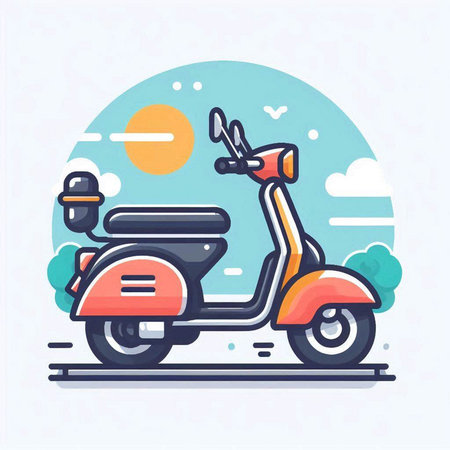 Vintage scooter flat color vector icon. Motorcycle illustration.のイラスト素材