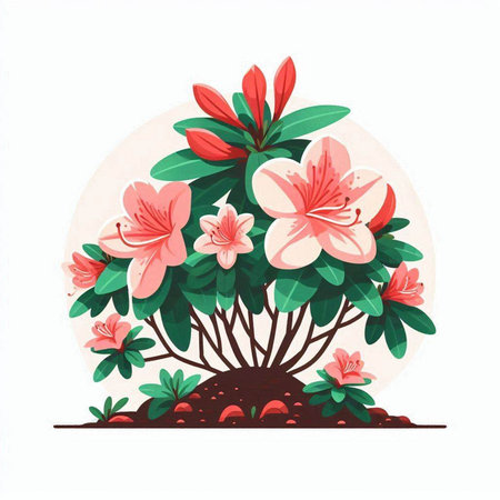 Azalea flowers in the garden. Hand drawn vector illustration.のイラスト素材