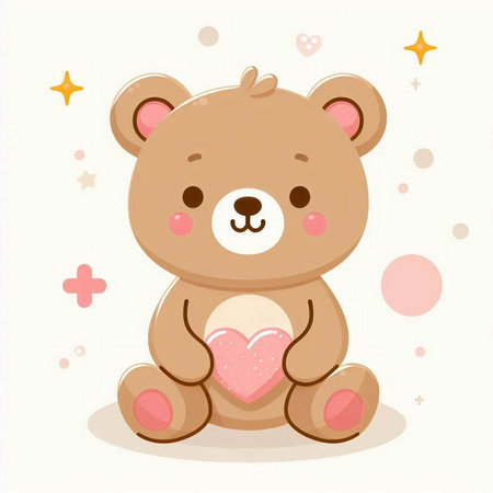 Cute teddy bear with heart on white background. Vector illustration.のイラスト素材