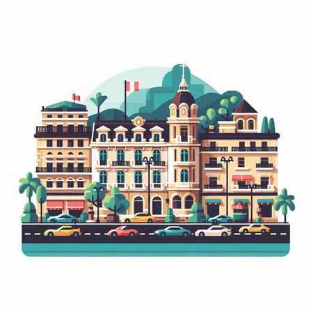 Cityscape of the city. Vector illustration in a flat style.のイラスト素材