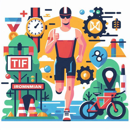 Cyclist in sportswear running. Vector illustration in flat styleのイラスト素材