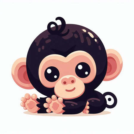 Cute monkey isolated on white background. Vector illustration in flat style.のイラスト素材