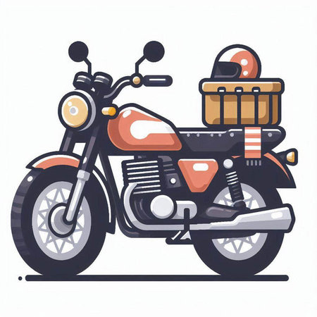 Motorcycle with basket of food. Vector illustration on white background.のイラスト素材