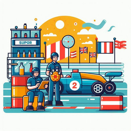 Bartender at the car race. Flat style vector illustration.のイラスト素材
