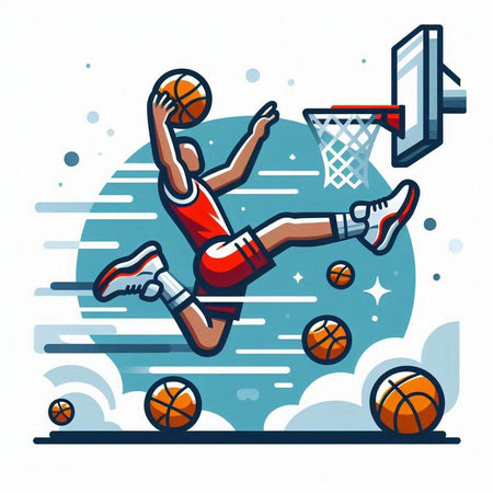 Basketball player with ball. Vector illustration of basketball player in action.のイラスト素材