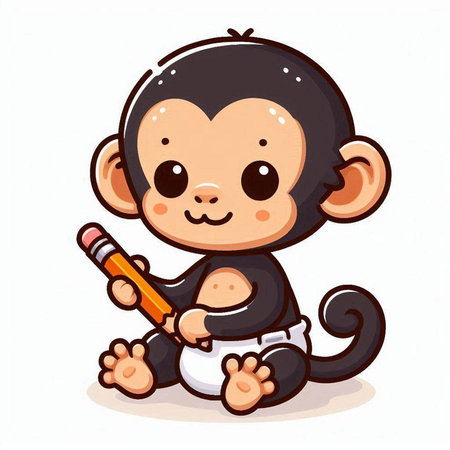 Cute monkey with pencil. Vector illustration isolated on white background.のイラスト素材