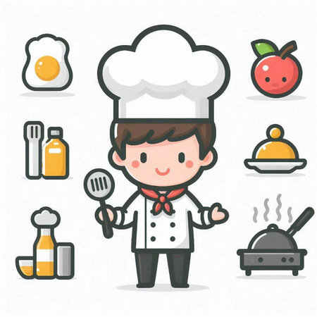Chef and food icon set - Vector Illustration, EPS10のイラスト素材