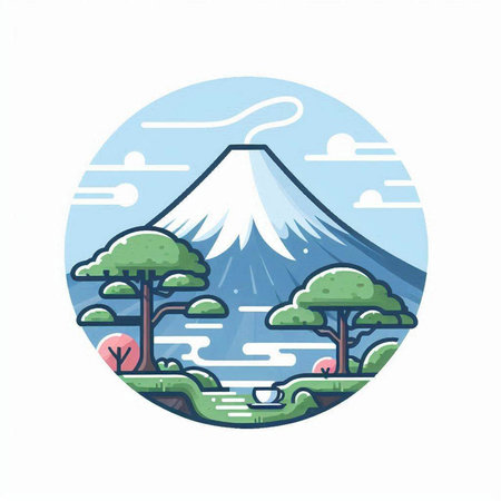Mt. Fuji in the circle icon. Vector Illustration.のイラスト素材
