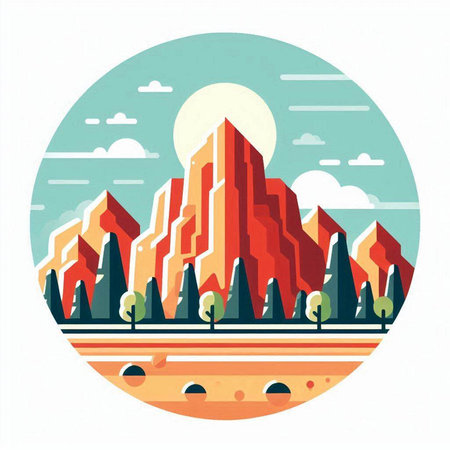 Desert landscape. Vector illustration in retro style. Flat design.のイラスト素材