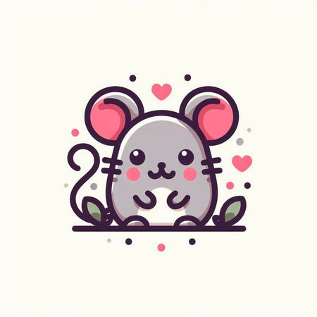 Cute mouse with hearts. Vector illustration in a flat style.のイラスト素材