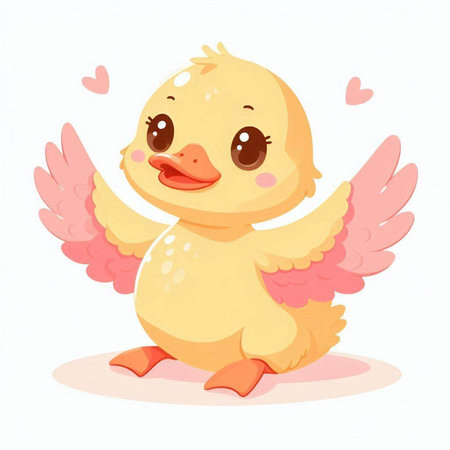 Cute little duckling with wings isolated on white background. Vector illustration.のイラスト素材