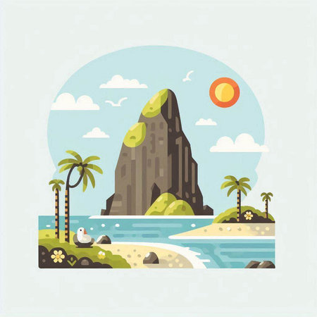 Tropical island in flat style. Vector illustration on white background.のイラスト素材