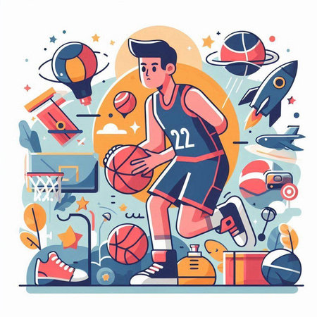 Basketball player. Sport and healthy lifestyle. Vector illustration in cartoon styleのイラスト素材