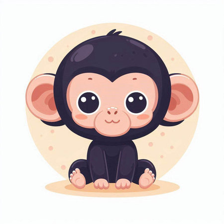 Cute little monkey sitting on a white background. Vector illustration.のイラスト素材
