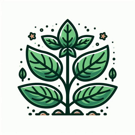 Plant with green leaves. Vector illustration in doodle style.のイラスト素材