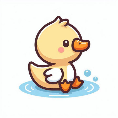 Cute cartoon duckling swimming in the water. Vector illustration.のイラスト素材