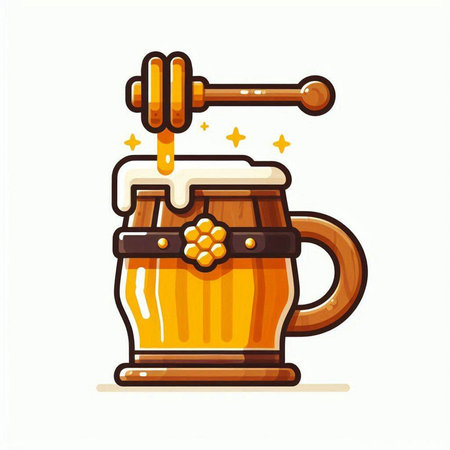 Beer mug with foam and wooden honey dipper. Vector illustration.のイラスト素材