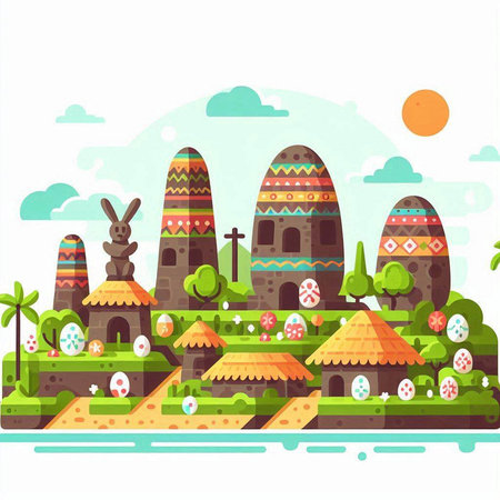 Easter village in flat style. Vector illustration for your design.のイラスト素材