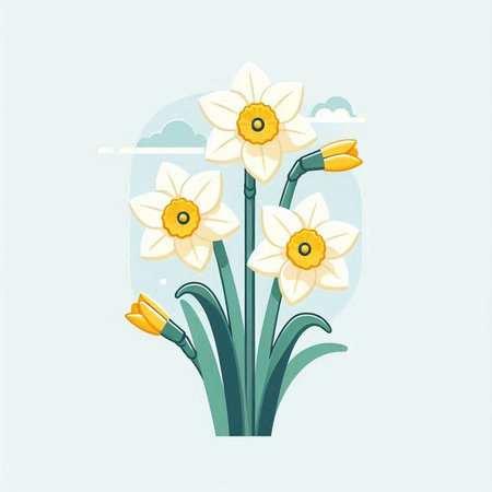 Narcissus flowers in the garden. Spring vector illustration.のイラスト素材
