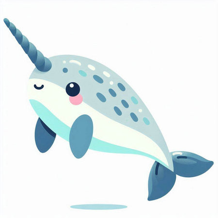 Cute narwhal isolated on white background. Vector illustration.のイラスト素材